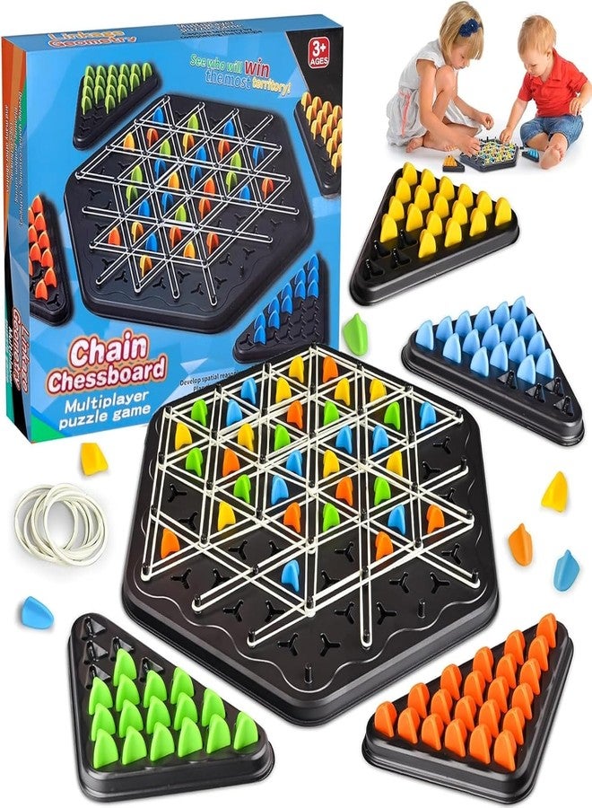 Rexez Triggle Game's with Rubber Bands Tabletop Tactical Game Chain Triangle Chess Game's Brain Game Chess Multiplayer Suitable for Children and Adults to Play at Family Reunions (2|4 Player) - Image 1