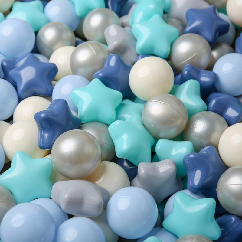 TRENDPLAY Star Ball Pit Balls 50 for Toddlers Blue Ball Pit Ball Shapes for Boys Girls Fun Birthday Party Christmas Decoration Blue Gray Teal Cream and Silver - Image 3