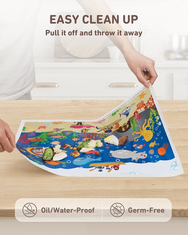 Babebay Disposable Stick-on Placemats 40 Pack for Baby & Kids, Restaurant Table Mats 12" x 18" Sticky Place Mats,Toddler Baby Placemat,Seabed Scuba Theme - Image 4