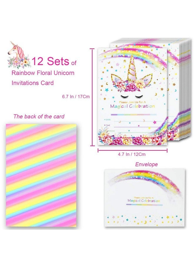 تي-أنتريكس بطاقات دعوة لحفلات أعياد الميلاد على شكل يونيكورن من T-Antrix مكونة من 24 قطعة مع 24 ظرفًا، بطاقات دعوة لحفلات أعياد الميلاد على شكل يونيكورن لامعة بألوان قوس قزح للأطفال وحفلات استقبال المولود ومستلزمات حفلات يونيكورن ذات وجهين - Image 2