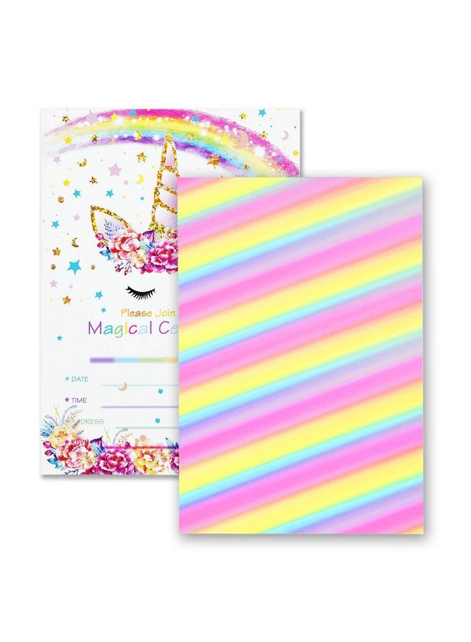 تي-أنتريكس بطاقات دعوة لحفلات أعياد الميلاد على شكل يونيكورن من T-Antrix مكونة من 24 قطعة مع 24 ظرفًا، بطاقات دعوة لحفلات أعياد الميلاد على شكل يونيكورن لامعة بألوان قوس قزح للأطفال وحفلات استقبال المولود ومستلزمات حفلات يونيكورن ذات وجهين - Image 5