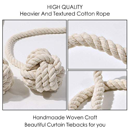 MAKNGRID JAZLOG 2 Pack Curtain Tiebacks - Natural Cotton Curtain Rope Tieback, Handmade Rural Decorative Curtain Holdbacks (Off White) - Image 4