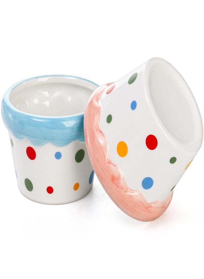 Tlence 6 Pack Ceramic Ice Cream Cups, 9 OZ Mini Porcelain Dessert Bowl, Cute Polka Dot Sundae Cups, Small Ramekins for Frozen Yogurt Pudding Creme Brulee Souffle Dip Birthday Party - Image 4
