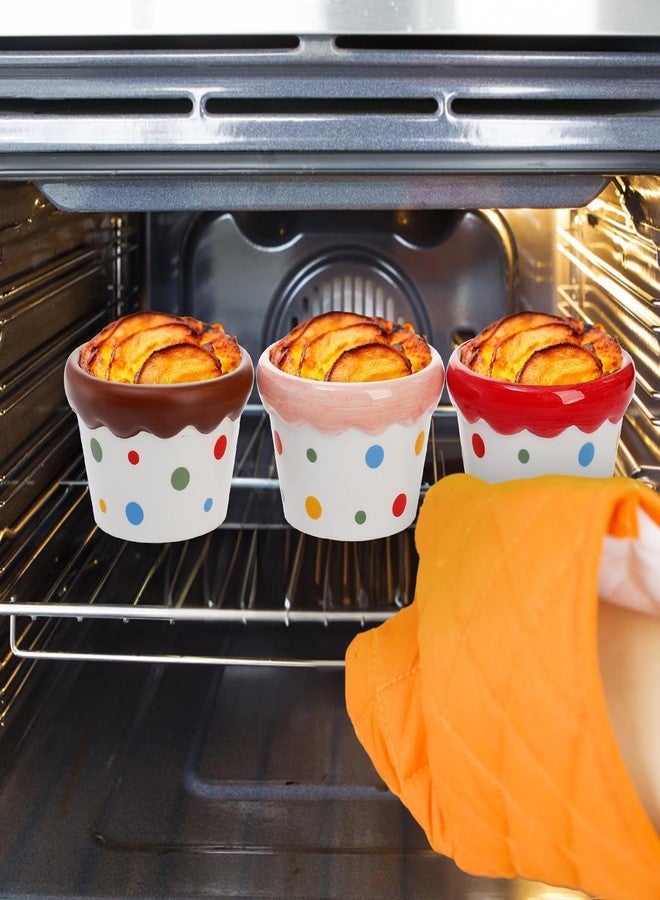 Tlence 6 Pack Ceramic Ice Cream Cups, 9 OZ Mini Porcelain Dessert Bowl, Cute Polka Dot Sundae Cups, Small Ramekins for Frozen Yogurt Pudding Creme Brulee Souffle Dip Birthday Party - Image 3
