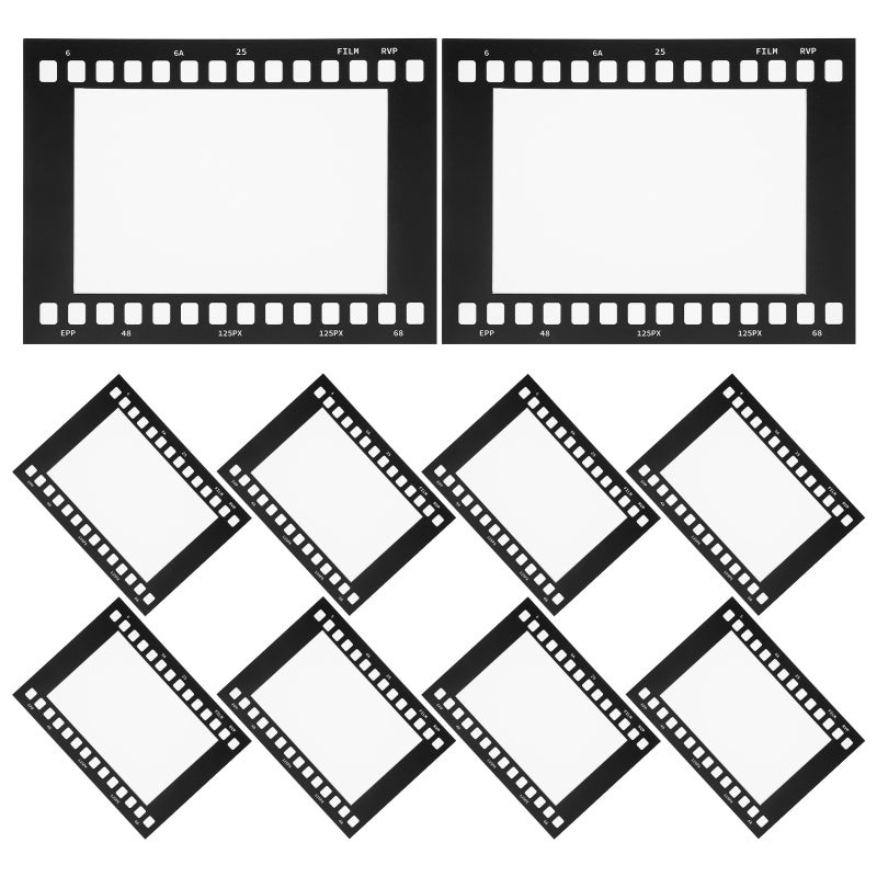 إطارات صور من شريط فيلم، ديكور حائط، ورق أسود، تصميم كلاسيكي، 10 قطع - Image 1