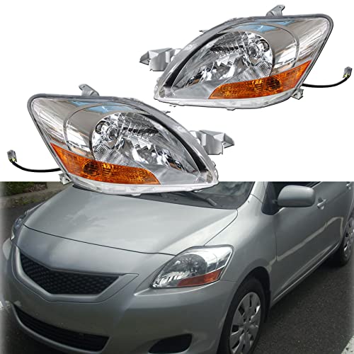 ANTUKO 8117052740 8113052750 LH & RH Side Chrome Housing Clear Lens Headlamp Assembly Replacement for 2007-2011 Yaris - Image 1
