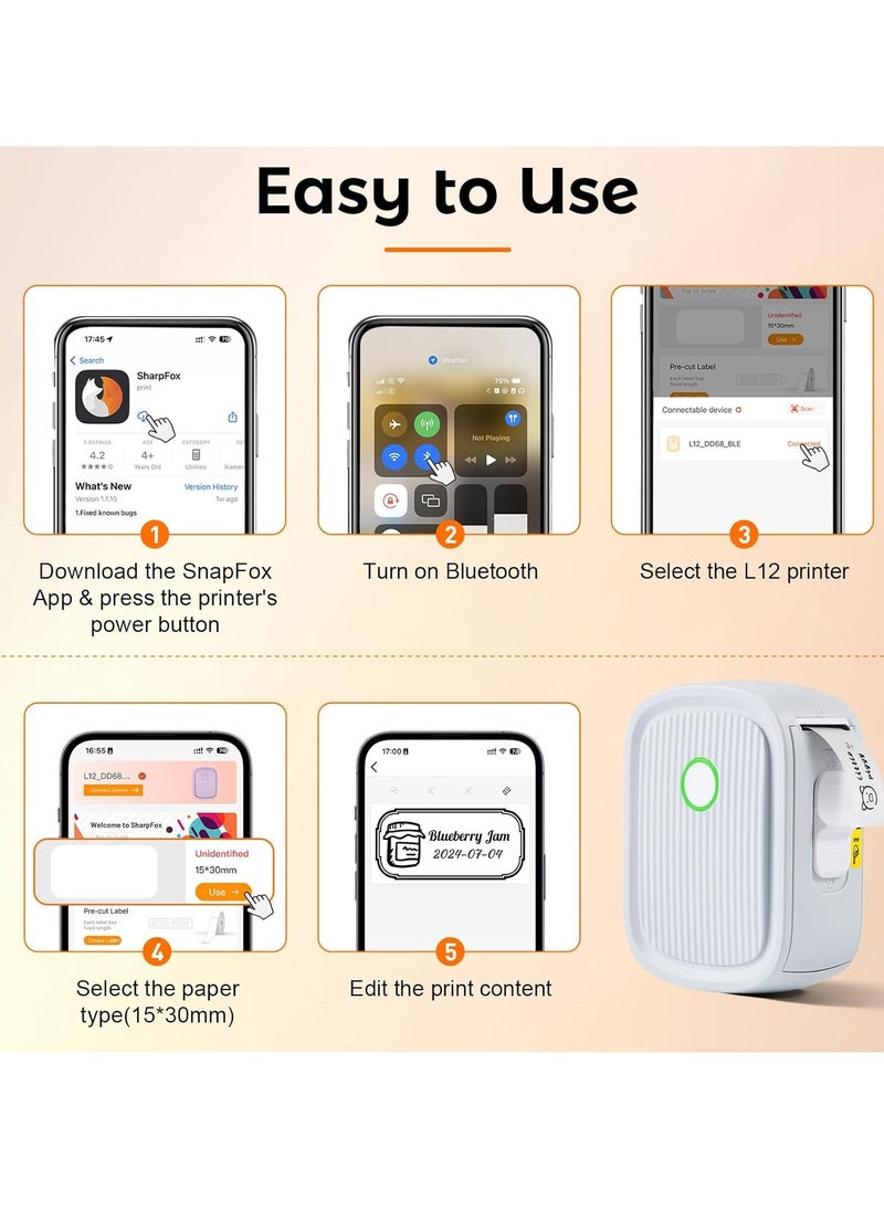 AirYoung - آلة صنع الملصقات مع شريط، طابعة ملصقات بلوتوث L12، صانعة ملصقات حرارية صغيرة مع قاطعة بنقرة واحدة وقوالب متعددة، ملصق محمول للمدرسة والمكتب والاستخدام المنزلي - Image 1