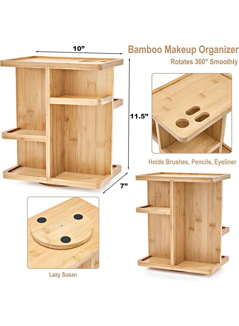 Makeup organizer - Bamboo wood spiral  storage for cosmetics, rotating skincare organizer for the sink, and bathroom storage. - Image 3