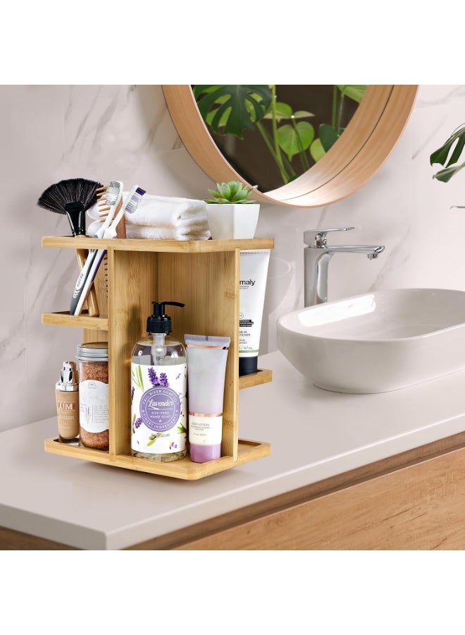 Makeup organizer - Bamboo wood spiral  storage for cosmetics, rotating skincare organizer for the sink, and bathroom storage. - Image 2
