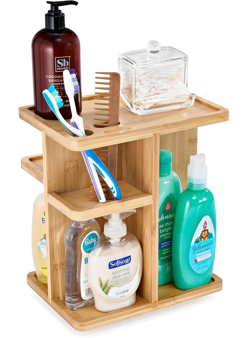 Makeup organizer - Bamboo wood spiral  storage for cosmetics, rotating skincare organizer for the sink, and bathroom storage. - Image 5