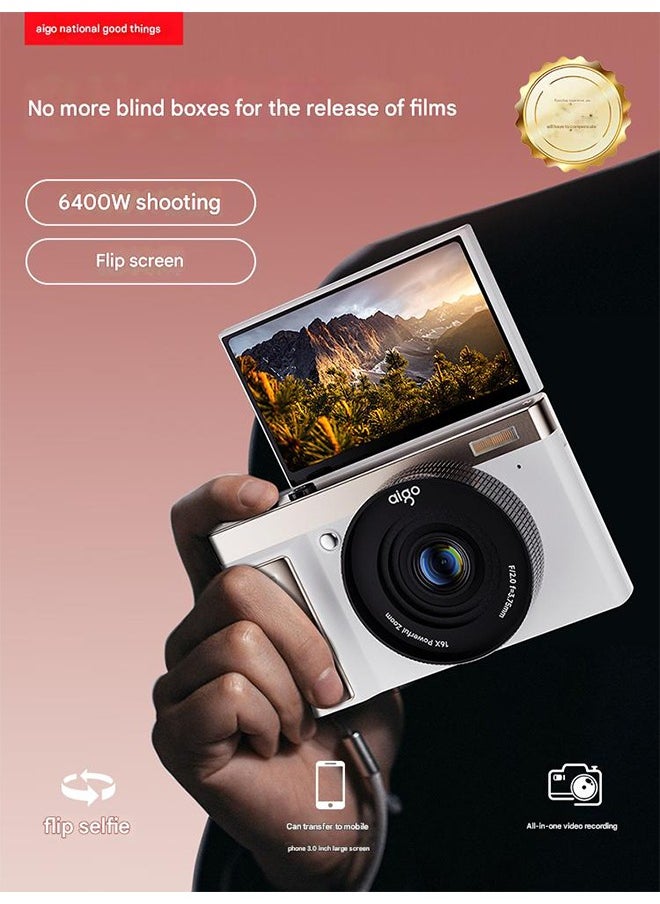 aigo - Aigo E9 Camera, the new digital high-definition camera for girls' selfies, travel, and a cost-effective alternative to CCD cameras. It's a compact and beginner-friendly camera suitable for students. Comes with a 32GB memory, a wide-angle lens, and a macro lens. - Image 1