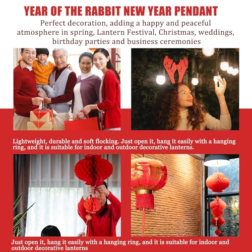 VINSU Chinese Lantern Decorations Set, New Year Celebration Indoor Ornamentation, Red, Pack of Multiple 30 Pieces - Image 5