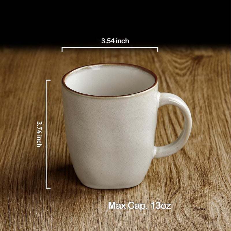 famiware Coffee Mugs Set of 4 Ocean Square 13oz Coffee Cup Set with Handle for Cocoa Milk Hot Chocolate Stoneware Cups for Kitchen Reactive Glaze Microwave and Dishwasher Safe Cappuccino White - Image 2