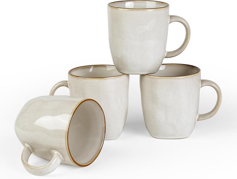 famiware Coffee Mugs Set of 4 Ocean Square 13oz Coffee Cup Set with Handle for Cocoa Milk Hot Chocolate Stoneware Cups for Kitchen Reactive Glaze Microwave and Dishwasher Safe Cappuccino White - Image 1