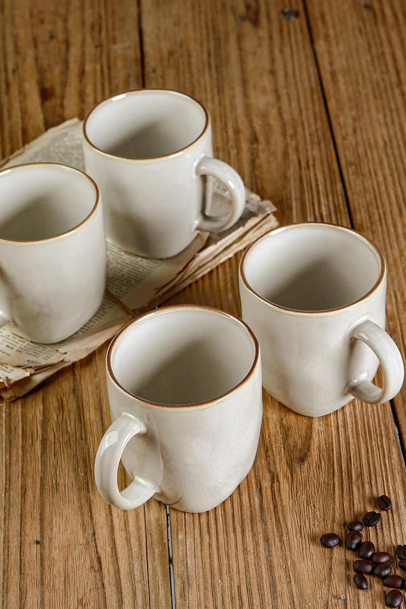 famiware Coffee Mugs Set of 4 Ocean Square 13oz Coffee Cup Set with Handle for Cocoa Milk Hot Chocolate Stoneware Cups for Kitchen Reactive Glaze Microwave and Dishwasher Safe Cappuccino White - Image 5