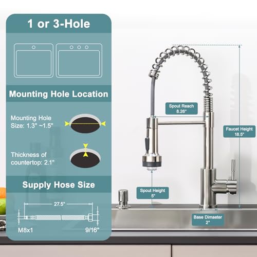 GIMILI Kitchen Faucet with Soap Dispenser Single Hole Pull Down Sprayer LED Faucet Suitable for Farmhouses RV Laundry Room Outdoor and Campers Llave para fregadero de cocina Brushed Nickel - Image 3