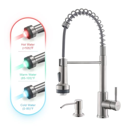 GIMILI Kitchen Faucet with Soap Dispenser Single Hole Pull Down Sprayer LED Faucet Suitable for Farmhouses RV Laundry Room Outdoor and Campers Llave para fregadero de cocina Brushed Nickel - Image 1