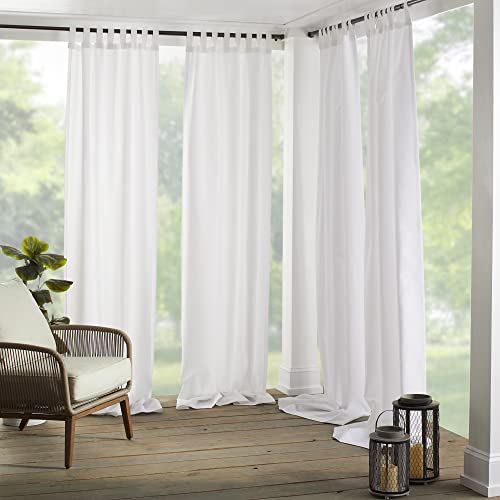 Elrene Home Fashions Matine Weatherproof Tab-Top Indoor/Outdoor Solid Color Curtain Panel for Porch, Pergola, Patio, Deck, 52”W x 95”L, White - Image 1