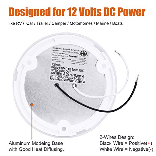 Facon 2-Pack Ultra Slim 4.5'' 12V RV Puck Lights w/Switch, SY-SM45 4000K Cool White LED Interior Lights for RVs, Camper Van, Boats, 12V Dome Light Fixture – cETL Certified - Image 5