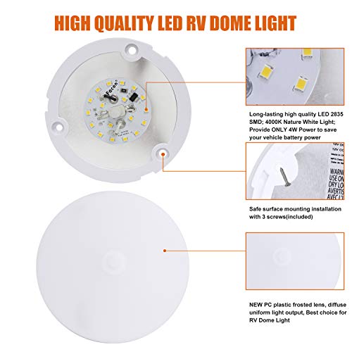 Facon 2-Pack Ultra Slim 4.5'' 12V RV Puck Lights w/Switch, SY-SM45 4000K Cool White LED Interior Lights for RVs, Camper Van, Boats, 12V Dome Light Fixture – cETL Certified - Image 4