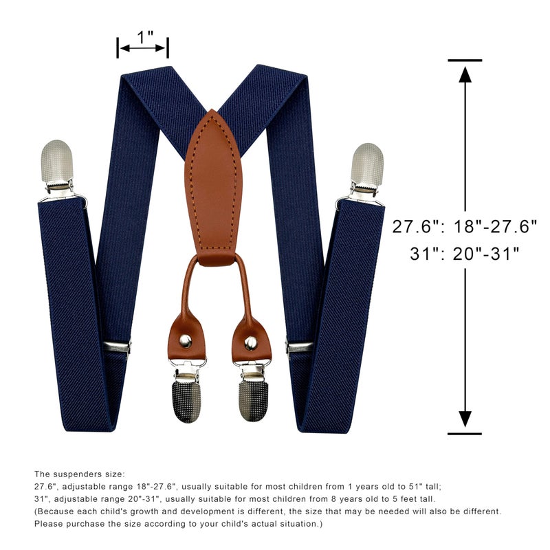BEWDIO Baby Boy Navy Blue Suspenders and Bow Tie Set, Bowtie and Elastic Suspenders with 4 Strong Metal Clips (4-01-1) - Image 5