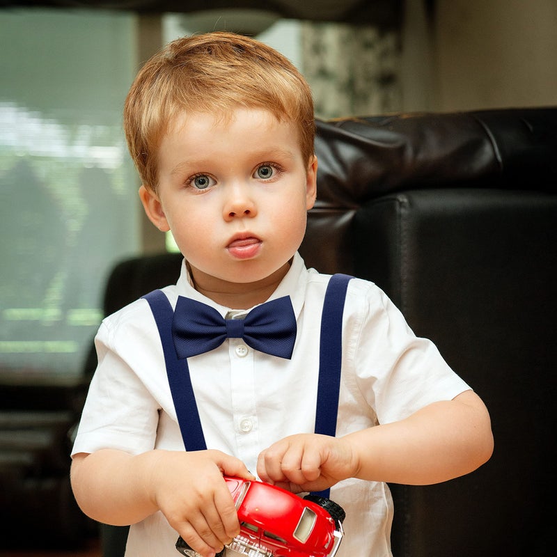 BEWDIO Baby Boy Navy Blue Suspenders and Bow Tie Set, Bowtie and Elastic Suspenders with 4 Strong Metal Clips (4-01-1) - Image 2