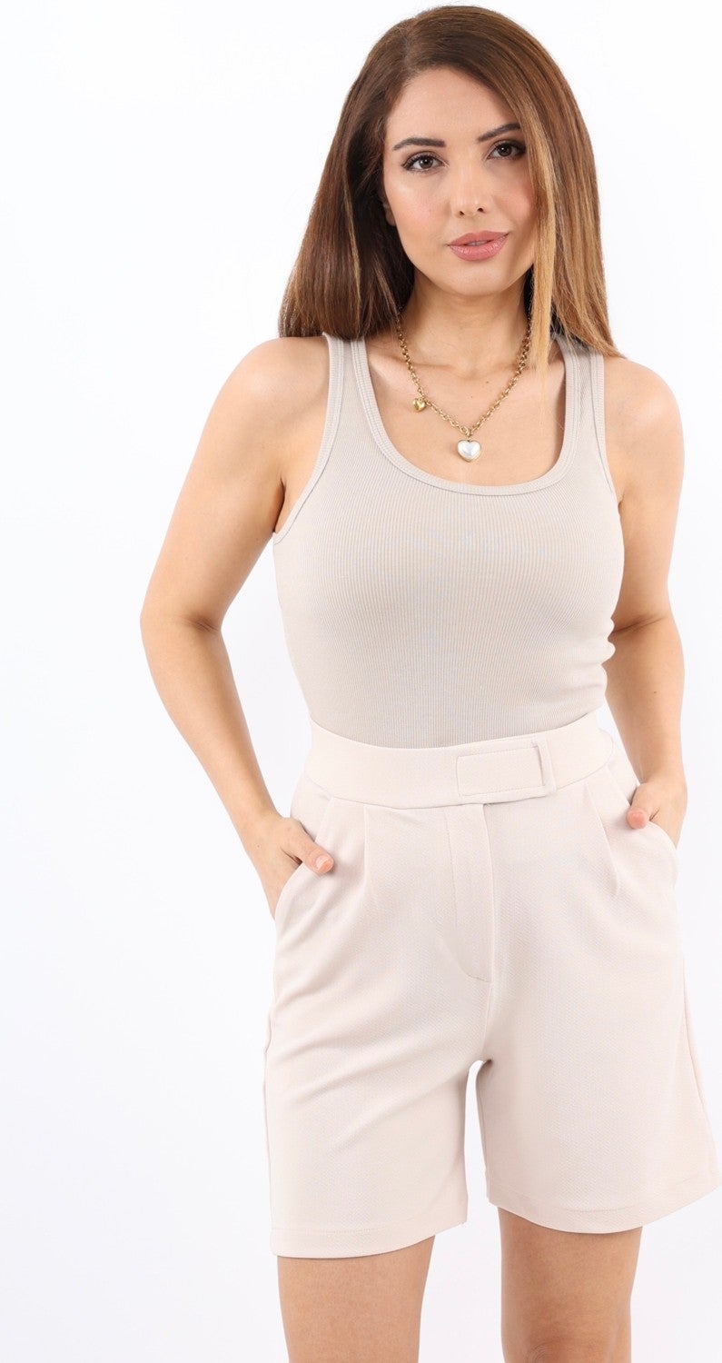 Ritnice Line Women's Lycra Velcro Light Beige Shorts  - Image 1