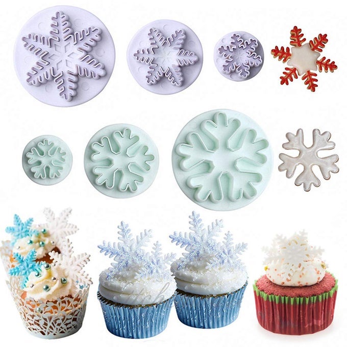 6PCSSET SNOWFLAKE FONDANT CUTTER COOKIE CUTTER SET WITH 6 SNOWFLAKE SHAPES WHITETRANSPARENT PLASTIC HAND WASH ONLY