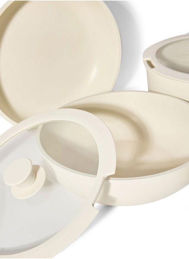 CAROTE 10 Piece Detachable Swiss Granite Cookware Set, Non-Stick, 1x20cm Sauce pan with silicone lid, 1x26cm Frypan with silicone lid, 1x24cm Casserole with silicone lid, 1x26cm Deep Frypan, 1x20cm fridge lid, 2 handles, Ice Cream color  - Image 2