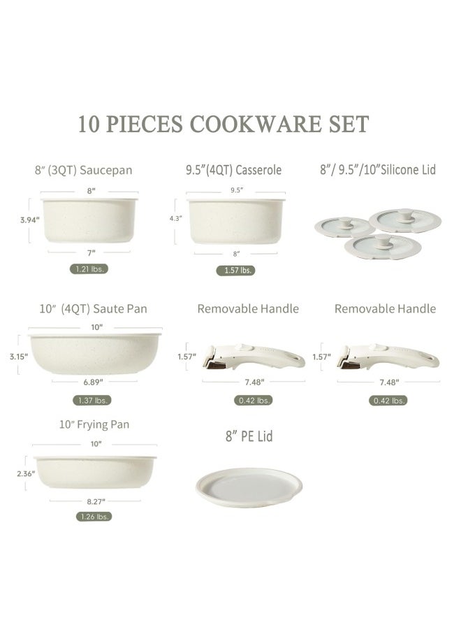 CAROTE 10 Piece Detachable Swiss Granite Cookware Set, Non-Stick, 1x20cm Sauce pan with silicone lid, 1x26cm Frypan with silicone lid, 1x24cm Casserole with silicone lid, 1x26cm Deep Frypan, 1x20cm fridge lid, 2 handles, Ice Cream color  - Image 4