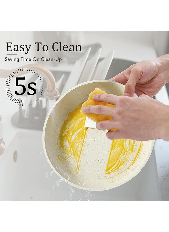 CAROTE - 10 Piece Detachable Swiss Granite Cookware Set, Non-Stick, 1x20cm Sauce pan with silicone lid, 1x26cm Frypan with silicone lid, 1x24cm Casserole with silicone lid, 1x26cm Deep Frypan, 1x20cm fridge lid, 2 handles, Ice Cream color - Image 1