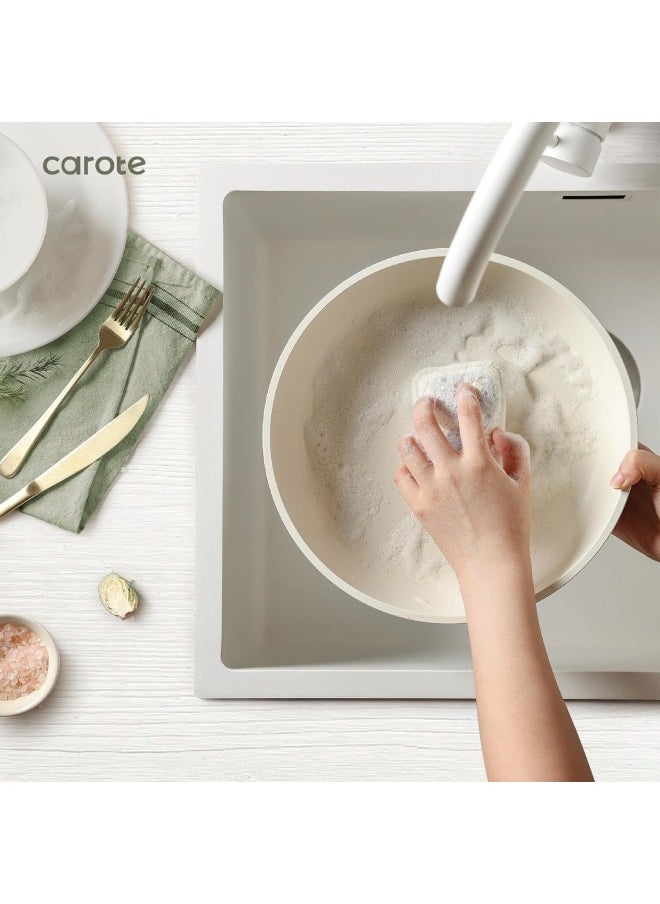 CAROTE - 10 Piece Detachable Swiss Granite Cookware Set, Non-Stick, 1x20cm Sauce pan with silicone lid, 1x26cm Frypan with silicone lid, 1x24cm Casserole with silicone lid, 1x26cm Deep Frypan, 1x20cm fridge lid, 2 handles, Ice Cream color - Image 1