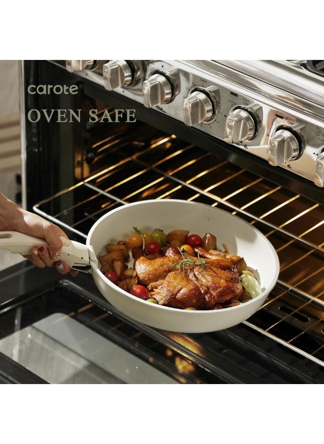 CAROTE - 10 Piece Detachable Swiss Granite Cookware Set, Non-Stick, 1x20cm Sauce pan with silicone lid, 1x26cm Frypan with silicone lid, 1x24cm Casserole with silicone lid, 1x26cm Deep Frypan, 1x20cm fridge lid, 2 handles, Ice Cream color - Image 1