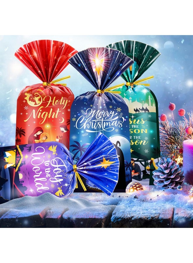HOWAF 100Pcs Holy Nativity Cellophane Gift Bag, Religious Christmas Plastic Goodie Bags For Christian Xmas Holiday Party Supplies, O Holy Night Treat Bags Nativity Scene Candy Bags With Ties - Image 3