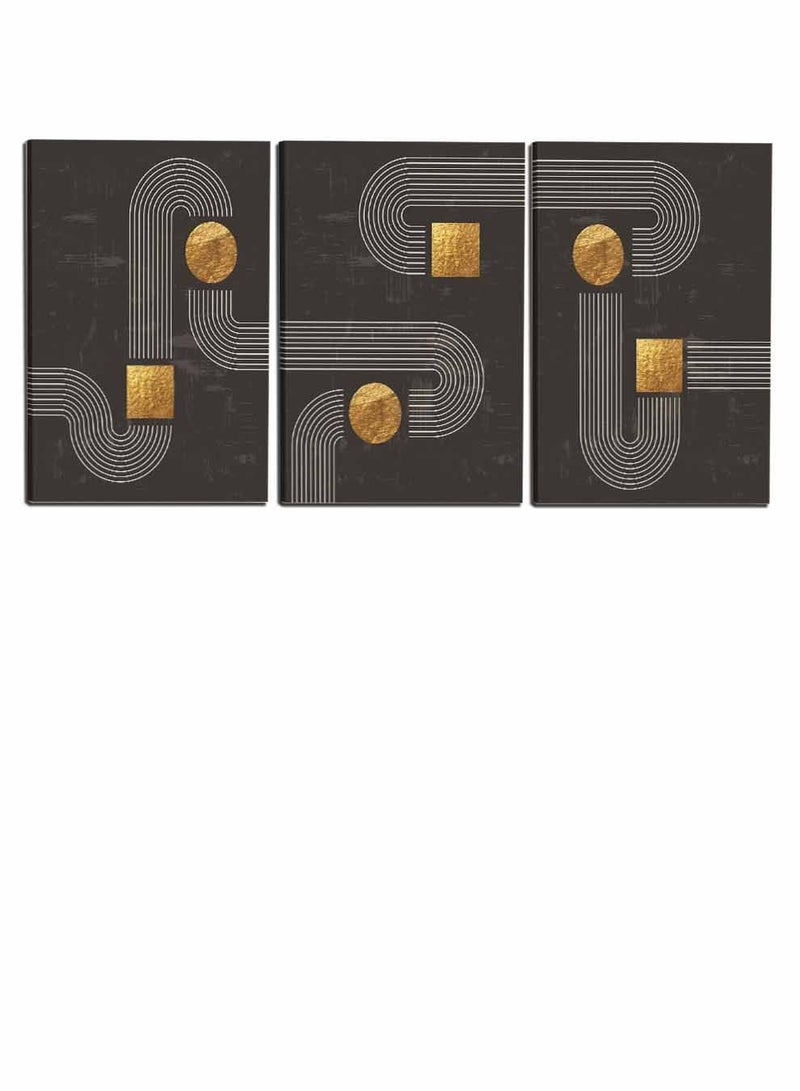 لوحة طقم من ٣ لوحات كانفاس على إطار خشبي، تصميم تجريدي خطوط منحنية ودوائر ومربعات، للمنزل، غرفة المعيشة، المكتب، الديكور - Image 4