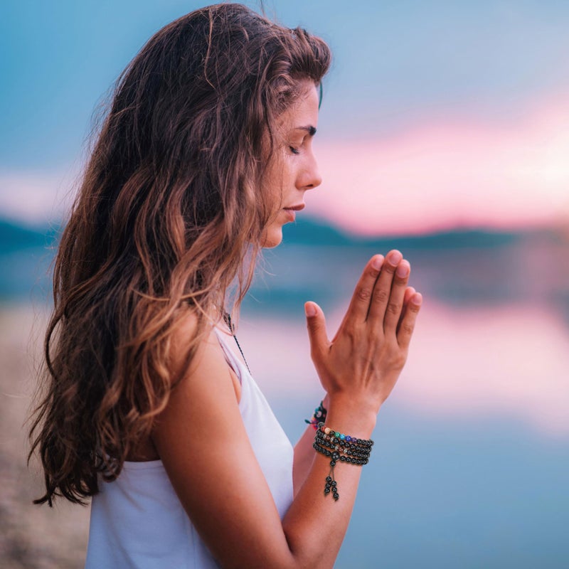 COAI Obsidian 7 Chakra 108 Beads Stone Beaded Mala Bracelet Necklace - Image 3