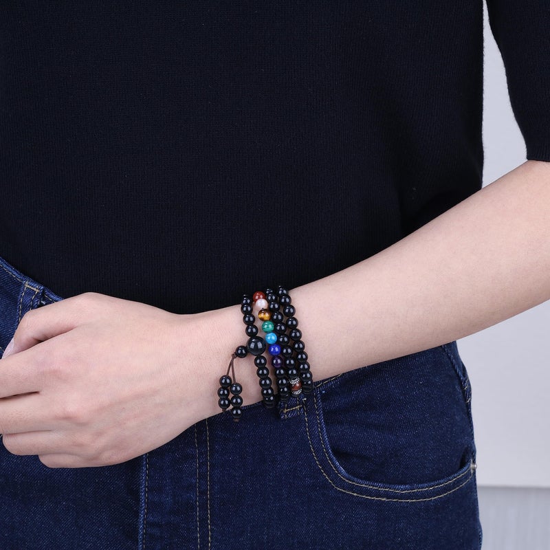 COAI Obsidian 7 Chakra 108 Beads Stone Beaded Mala Bracelet Necklace - Image 2