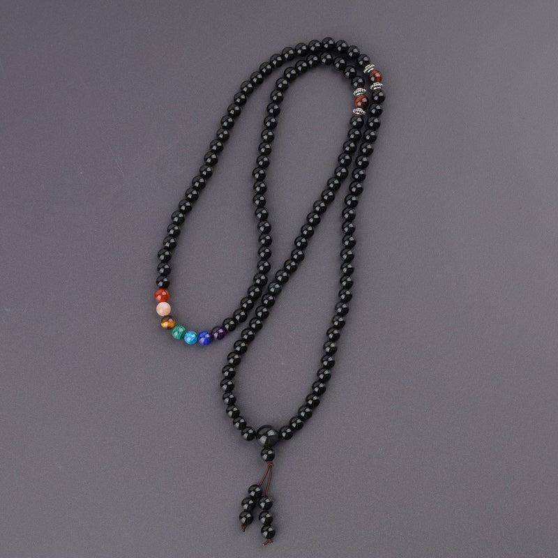COAI Obsidian 7 Chakra 108 Beads Stone Beaded Mala Bracelet Necklace - Image 5