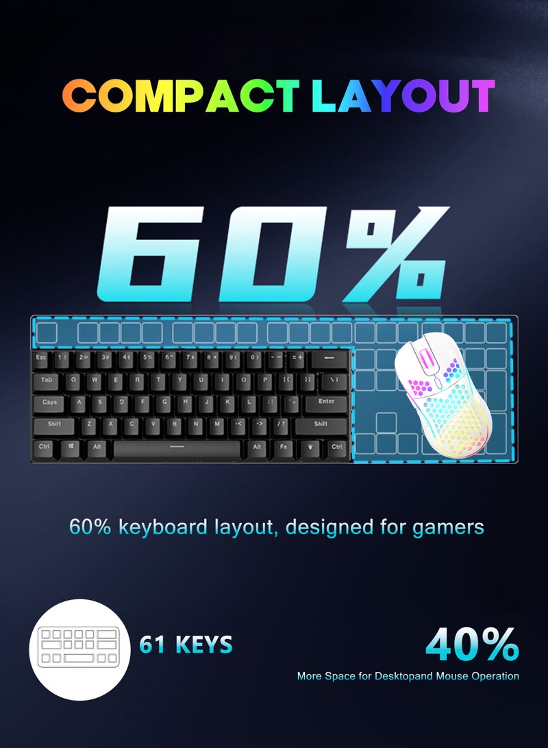 اكسيموس كيبورد قيمنق، 61كيبورد ميكانيكي مفتاحًا،كيبورد سويتش ازرق لوحكيبورد صغير مقاومة للماء بنسبة 60%،كيبورد سلكي، قابلة للتبديل السريعلوحة مفاتيح، 17 تأثير إضاءة خلفية RGB، مناسبة لأجهزة الكمبيوتر الشخصية/بلاي ستيشن 4/إكس بوكس ​​وماك، أسود - Image 3