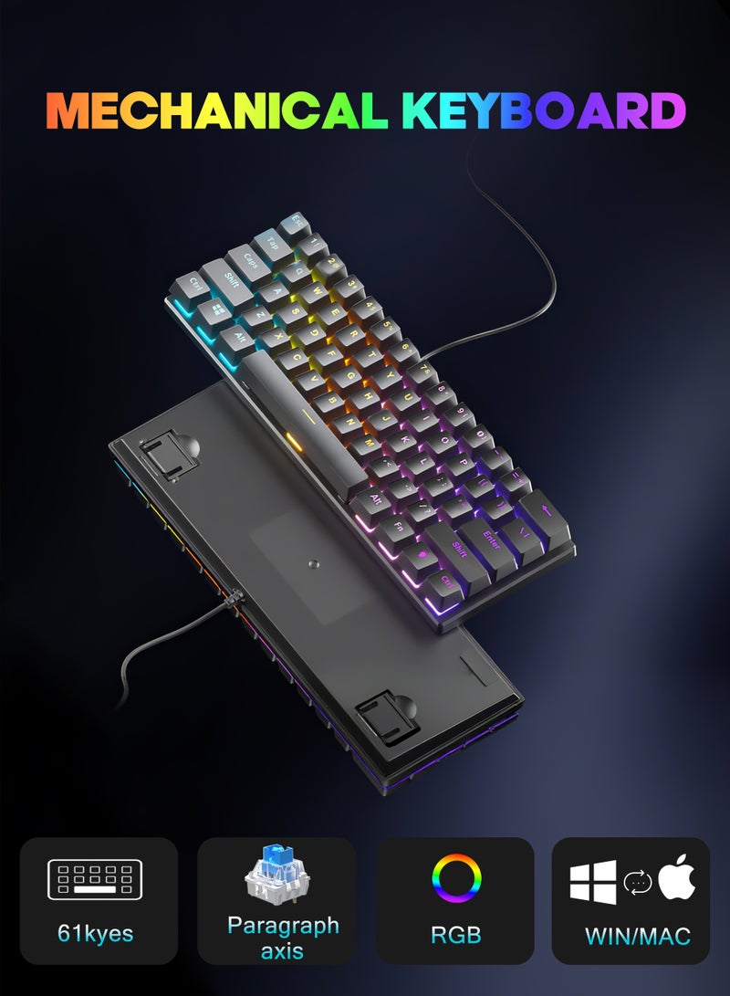 اكسيموس كيبورد قيمنق، 61كيبورد ميكانيكي مفتاحًا،كيبورد سويتش ازرق لوحكيبورد صغير مقاومة للماء بنسبة 60%،كيبورد سلكي، قابلة للتبديل السريعلوحة مفاتيح، 17 تأثير إضاءة خلفية RGB، مناسبة لأجهزة الكمبيوتر الشخصية/بلاي ستيشن 4/إكس بوكس ​​وماك، أسود - Image 2