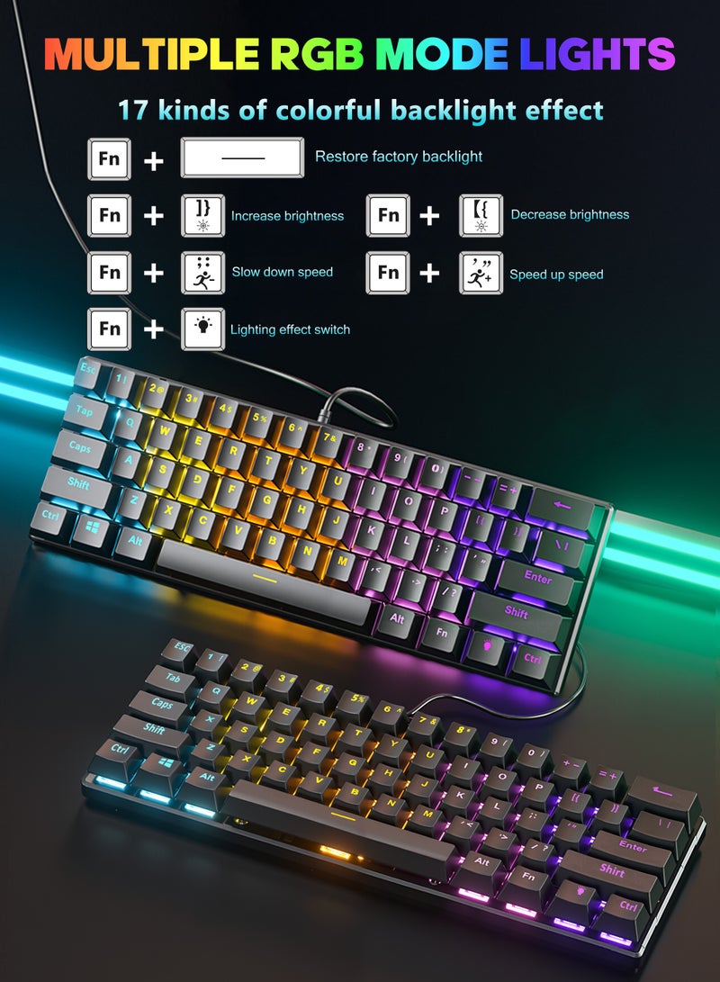 اكسيموس كيبورد قيمنق، 61كيبورد ميكانيكي مفتاحًا،كيبورد سويتش ازرق لوحكيبورد صغير مقاومة للماء بنسبة 60%،كيبورد سلكي، قابلة للتبديل السريعلوحة مفاتيح، 17 تأثير إضاءة خلفية RGB، مناسبة لأجهزة الكمبيوتر الشخصية/بلاي ستيشن 4/إكس بوكس ​​وماك، أسود - Image 4