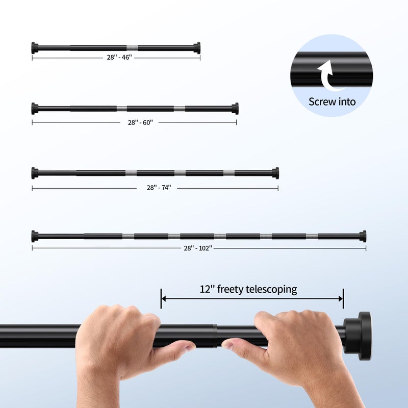 Mcrbeay Shower Curtain Rod  1"" Diameter Heavy Duty Tension Shower Rod  Non Slip Adjustable 28-46 Inch No Drilling Shower Curtain Rods Spring Tension For Bathroom  Shower Stall  No Rust  Black - Image 5