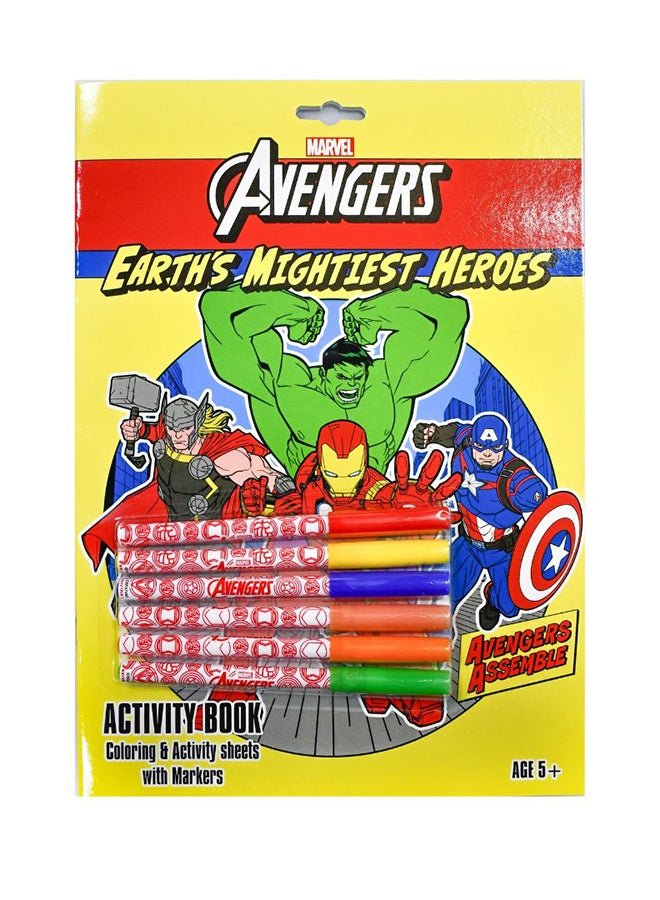 MARVEL Marvel Avengers Earth's Mightiest Heroes Coloring And Activity Sheets Book With Markers| The Set Comes With 1 Coloring And Activity Book (20 Pages), 1 Sticker Sheet, And 6 Markers - Image 1