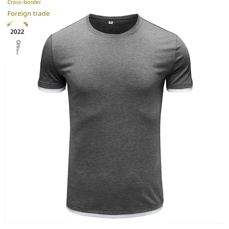 Summer new solid color short-sleeved men''s T-shirt and men''s T-shirt cross-border foreign trade round neck men''s top - Image 3