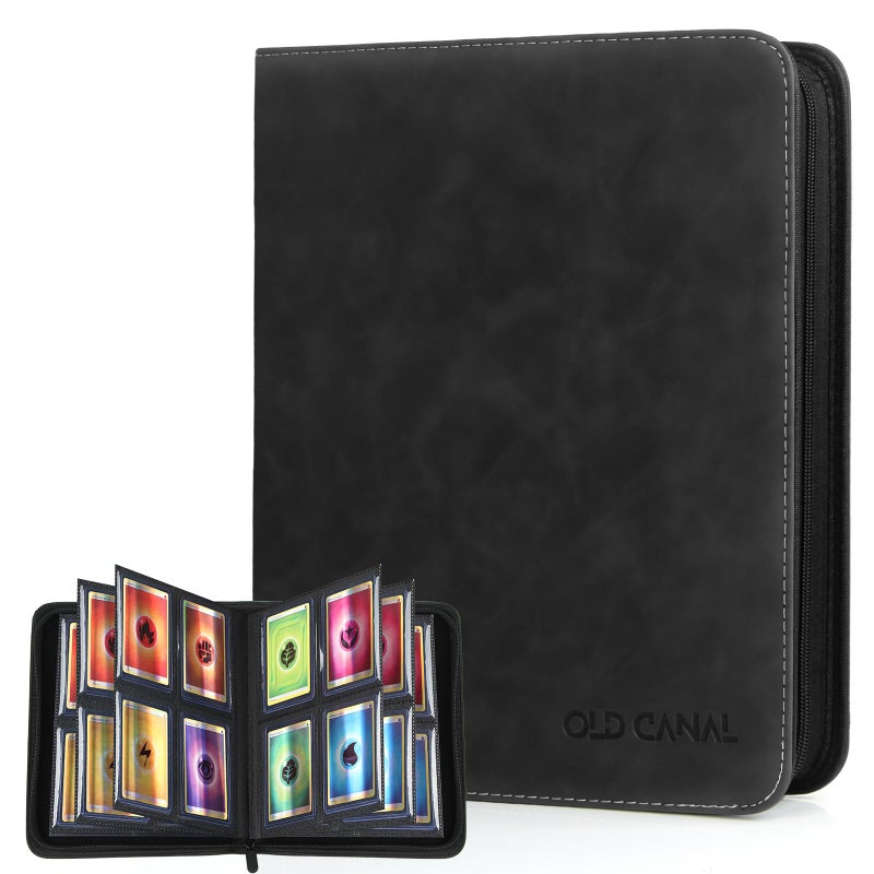 Old Canal Top Loader Binder, 4 Pockets Card Binder Holds 112 Top Loaders, Premium Trading Card Collection Holder, Top Loader Storage Album for TCG, Sports Cards, Black (FOR TOP LOADERS ONLY) - Image 1