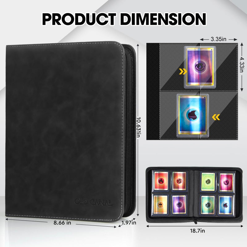 Old Canal Top Loader Binder, 4 Pockets Card Binder Holds 112 Top Loaders, Premium Trading Card Collection Holder, Top Loader Storage Album for TCG, Sports Cards, Black (FOR TOP LOADERS ONLY) - Image 2