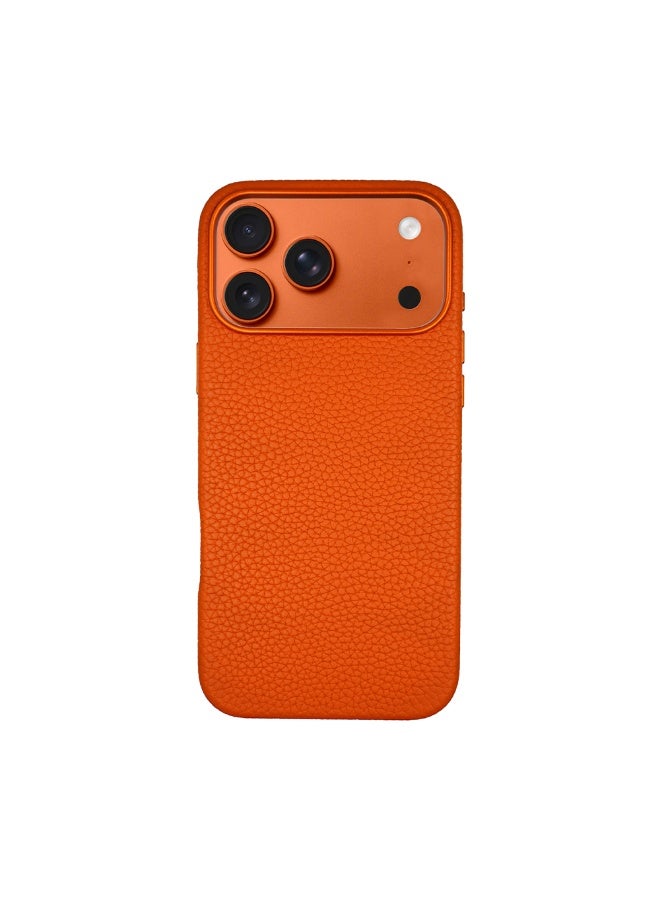 A-Case It’s My Case Amur Genuine Leather MagSafe Case for iPhone 17 Pro Max – Slim Fit Shockproof Protective Cover with Lychee Texture, Raised Camera Protection & Tactile Buttons – Orange - Image 2