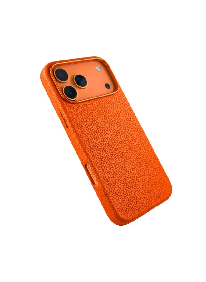 A-Case It’s My Case Amur Genuine Leather MagSafe Case for iPhone 17 Pro Max – Slim Fit Shockproof Protective Cover with Lychee Texture, Raised Camera Protection & Tactile Buttons – Orange - Image 4