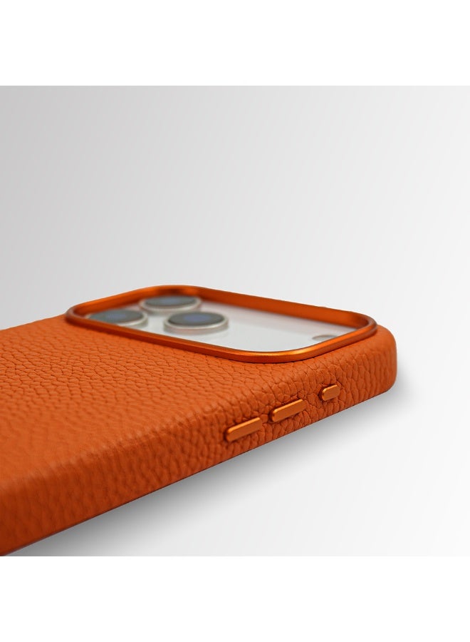 A-Case It’s My Case Amur Genuine Leather MagSafe Case for iPhone 17 Pro Max – Slim Fit Shockproof Protective Cover with Lychee Texture, Raised Camera Protection & Tactile Buttons – Orange - Image 5