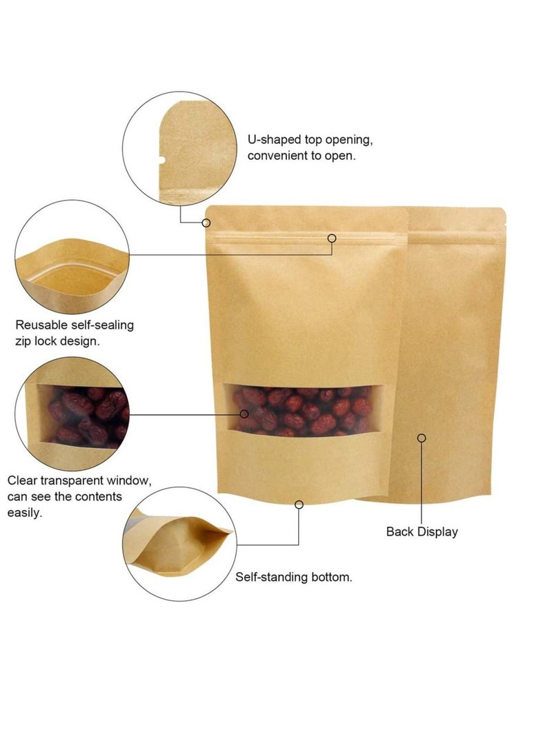 Kraft Paper Pouch 25Pcs Stand Up Food Bag Reusable Kraft Paper Pouch with Transparent Window for Nuts Coffee Beans Tea Leaves Spices - Image 3